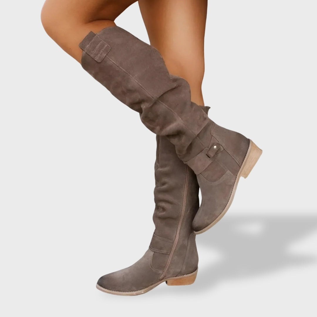 Isabelle | Kniehohe Stiefel Damen Wildleder Blockabsatz