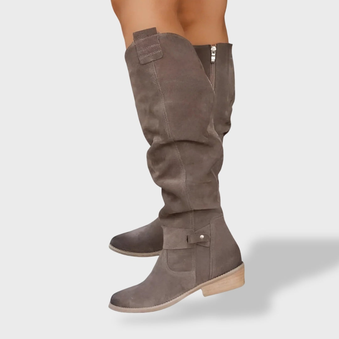 Isabelle | Kniehohe Stiefel Damen Wildleder Blockabsatz