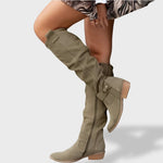 Isabelle | Kniehohe Stiefel Damen Wildleder Blockabsatz
