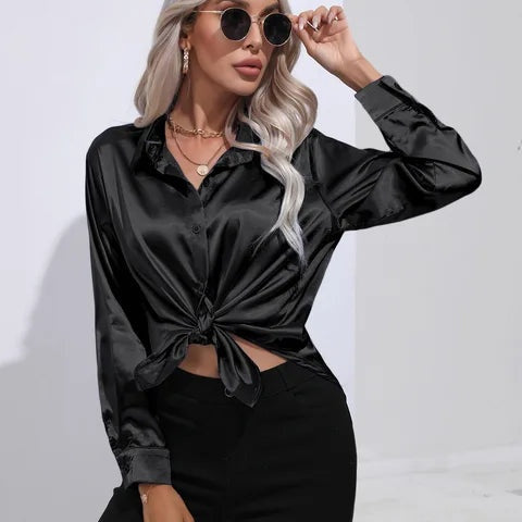 Isabelle | Satinbluse Damen Langarm Elegant