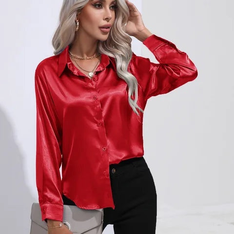 Isabelle | Satinbluse Damen Langarm Elegant