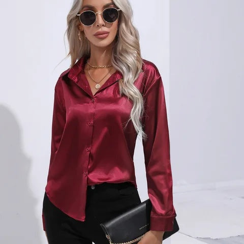 Isabelle | Satinbluse Damen Langarm Elegant