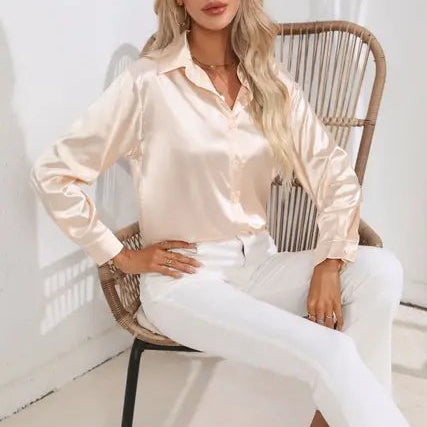 Isabelle | Satinbluse Damen Langarm Elegant