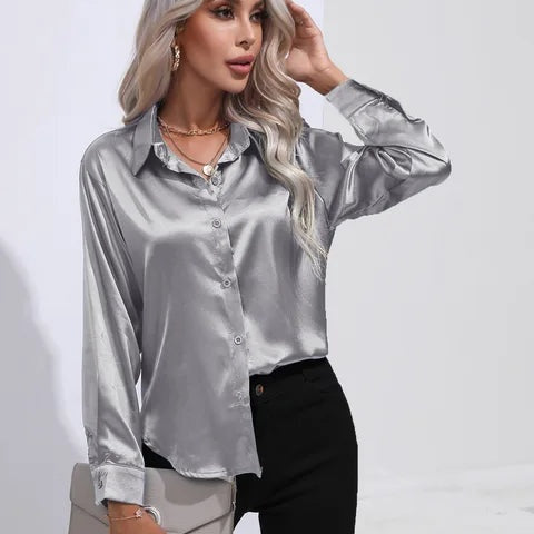 Isabelle | Satinbluse Damen Langarm Elegant