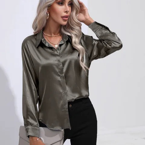 Isabelle | Satinbluse Damen Langarm Elegant