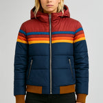 Johanna | Daunenjacke Damen mit Kapuze Gesteppt Retro-Streifen