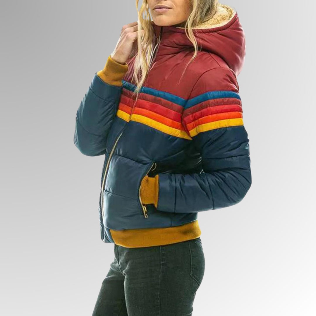 Johanna | Daunenjacke Damen mit Kapuze Gesteppt Retro-Streifen