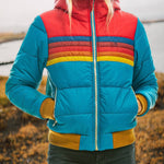 Johanna | Daunenjacke Damen mit Kapuze Gesteppt Retro-Streifen