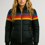 Johanna | Daunenjacke Damen mit Kapuze Gesteppt Retro-Streifen