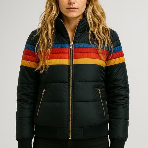 Johanna | Daunenjacke Damen mit Kapuze Gesteppt Retro-Streifen
