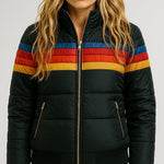 Johanna | Daunenjacke Damen mit Kapuze Gesteppt Retro-Streifen