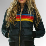 Johanna | Daunenjacke Damen mit Kapuze Gesteppt Retro-Streifen