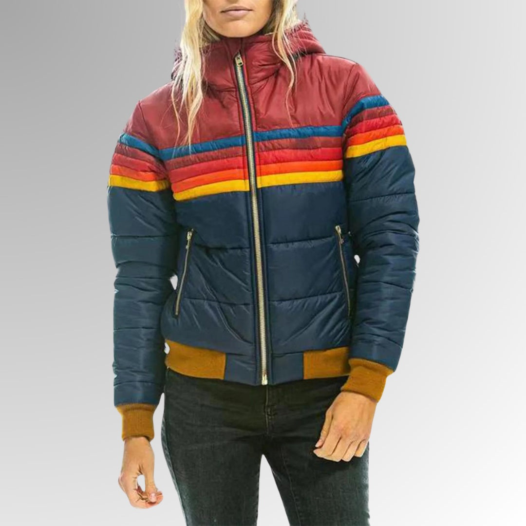 Johanna | Daunenjacke Damen mit Kapuze Gesteppt Retro-Streifen