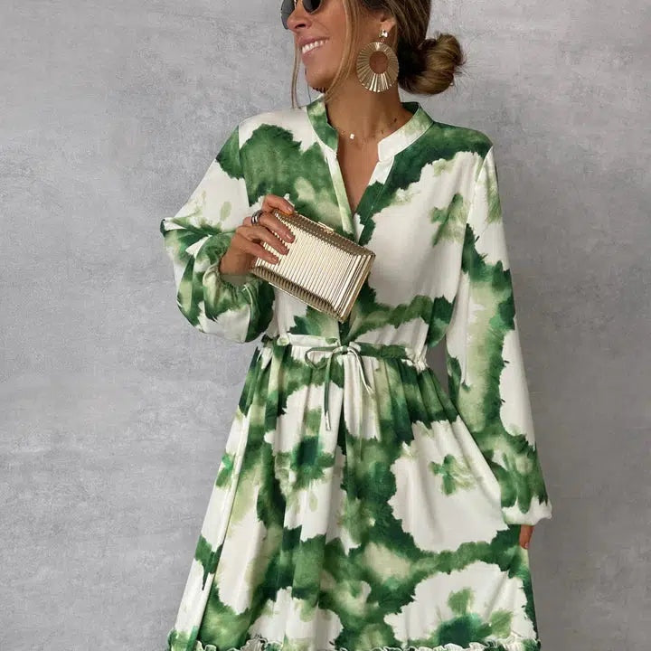 Josephine | Langes Abendkleid Damen Elegant mit Print Langarm