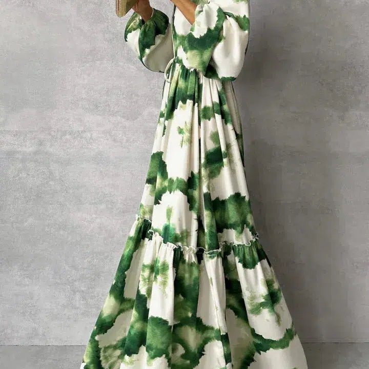 Josephine | Langes Abendkleid Damen Elegant mit Print Langarm