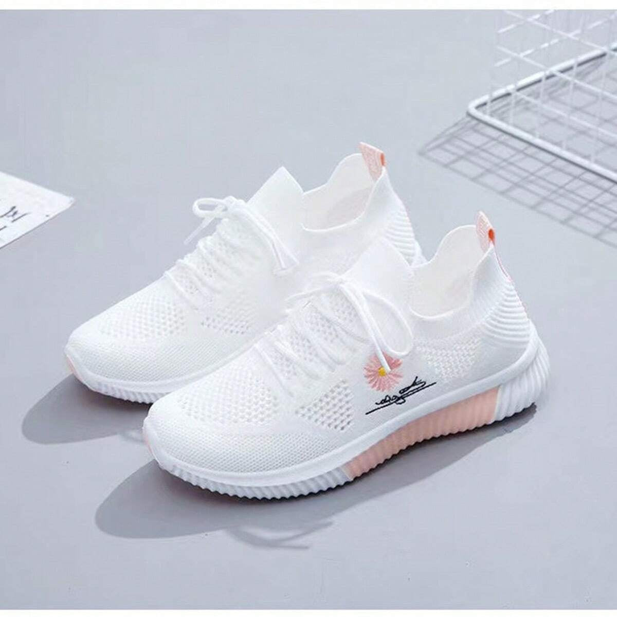 Josephine | Sneaker Damen Strick Blumenstickerei Schnürschuh Leicht
