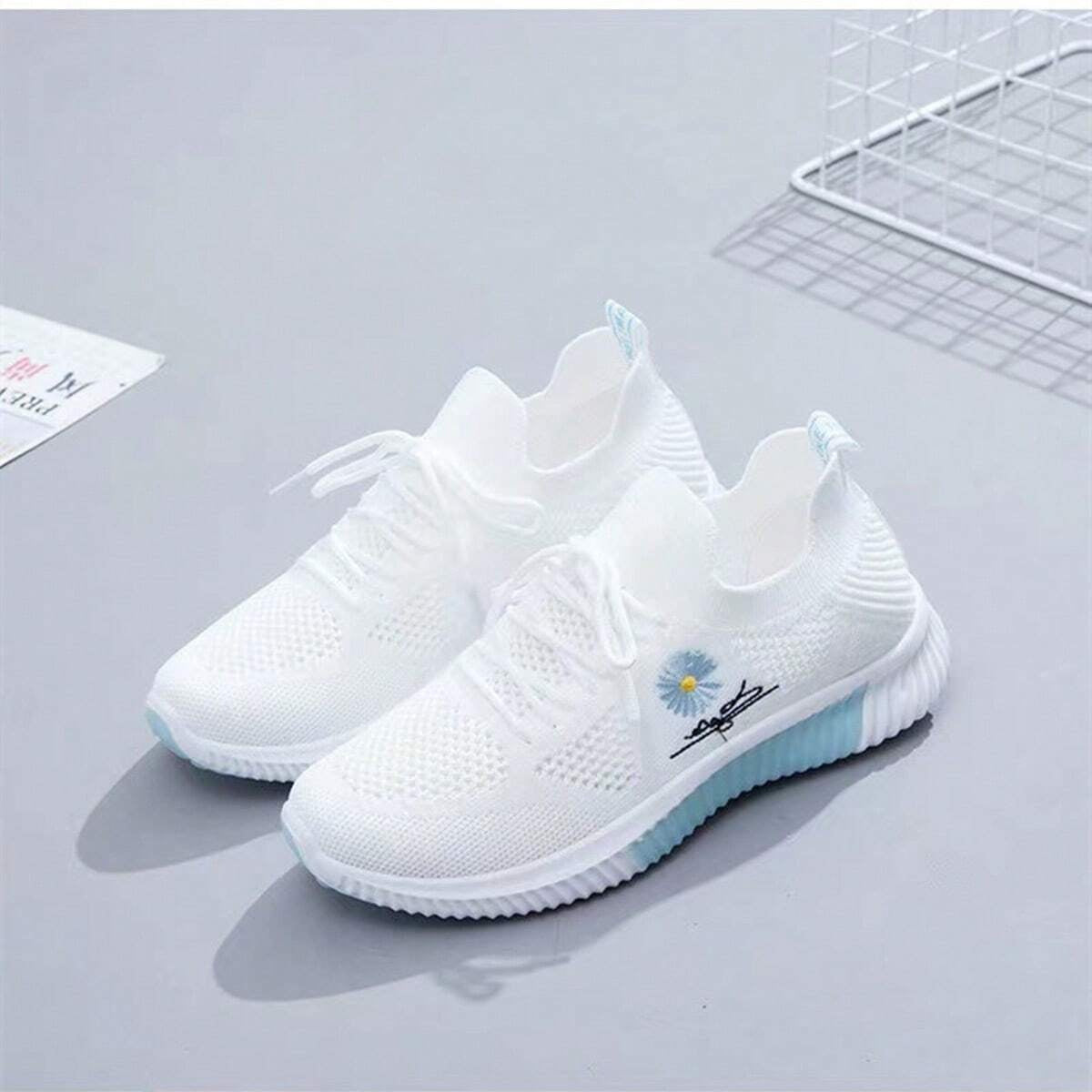 Josephine | Sneaker Damen Strick Blumenstickerei Schnürschuh Leicht