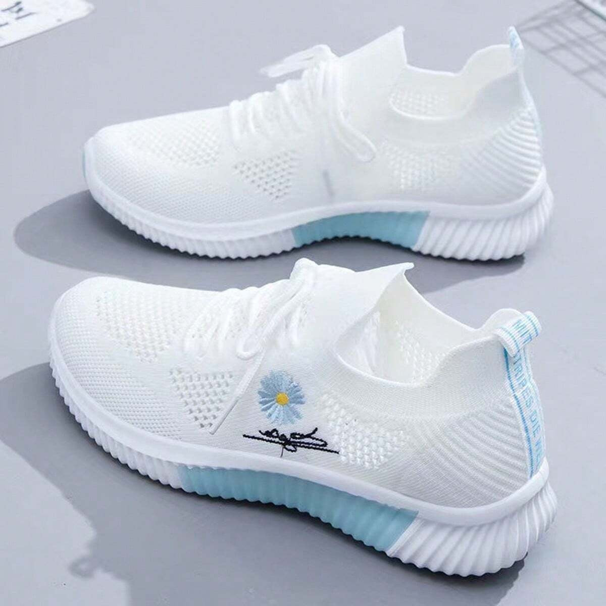 Josephine | Sneaker Damen Strick Blumenstickerei Schnürschuh Leicht