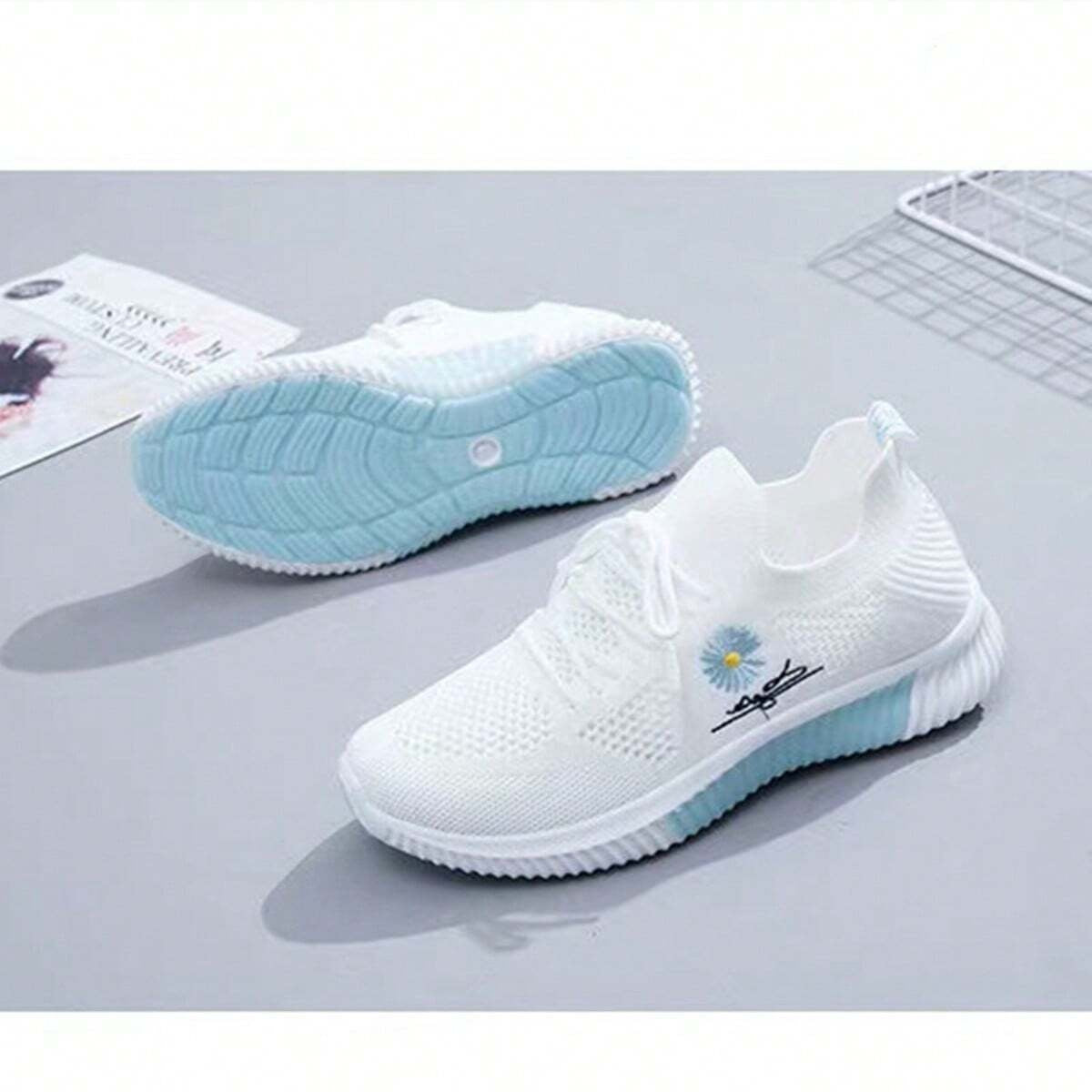 Josephine | Sneaker Damen Strick Blumenstickerei Schnürschuh Leicht