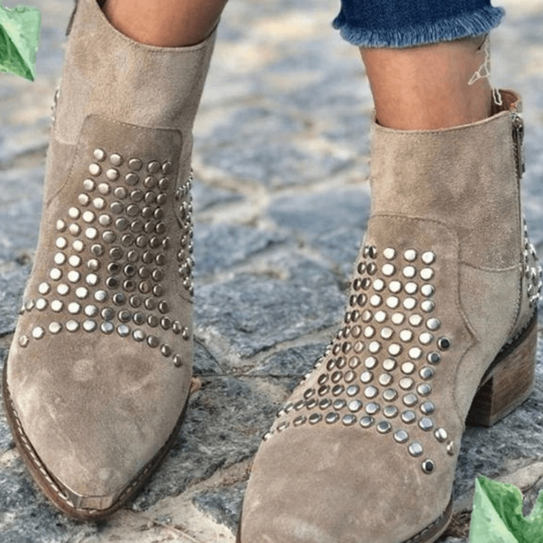 Josephine | Stiefeletten Damen Wildleder Nieten Blockabsatz