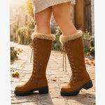 Josephine | Winterstiefel Damen Kunstwildleder Schnürung Kniehoch Plüschkragen