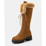 Josephine | Winterstiefel Damen Kunstwildleder Schnürung Kniehoch Plüschkragen