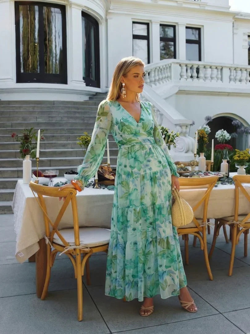 Katalin | Alkalmi Maxi Ruha Női Virágmintás Hosszú Ujjú