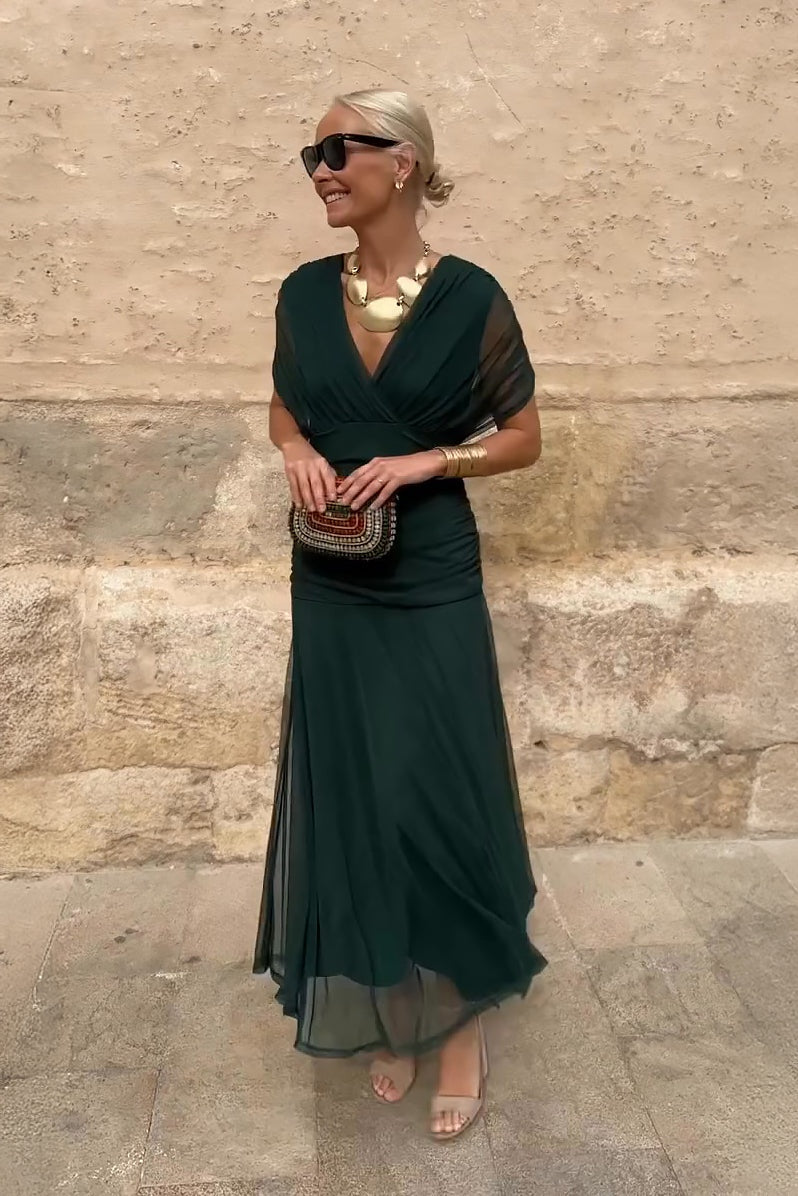 Kinga | Alkalmi Maxi Ruha Női Virágmintás V-nyakú