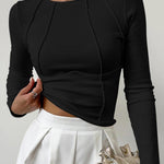Kinga | Hosszú Ujjú Póló Női Bordás Cropped Top