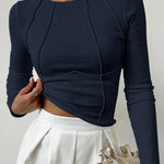 Kinga | Hosszú Ujjú Póló Női Bordás Cropped Top