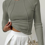 Kinga | Hosszú Ujjú Póló Női Bordás Cropped Top