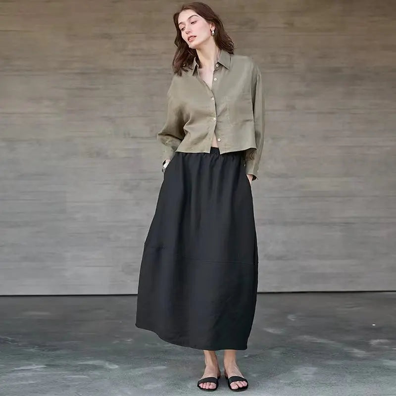 Kinga | Len Ing Rövidített Oversized Női Hosszú Ujjú Gombos