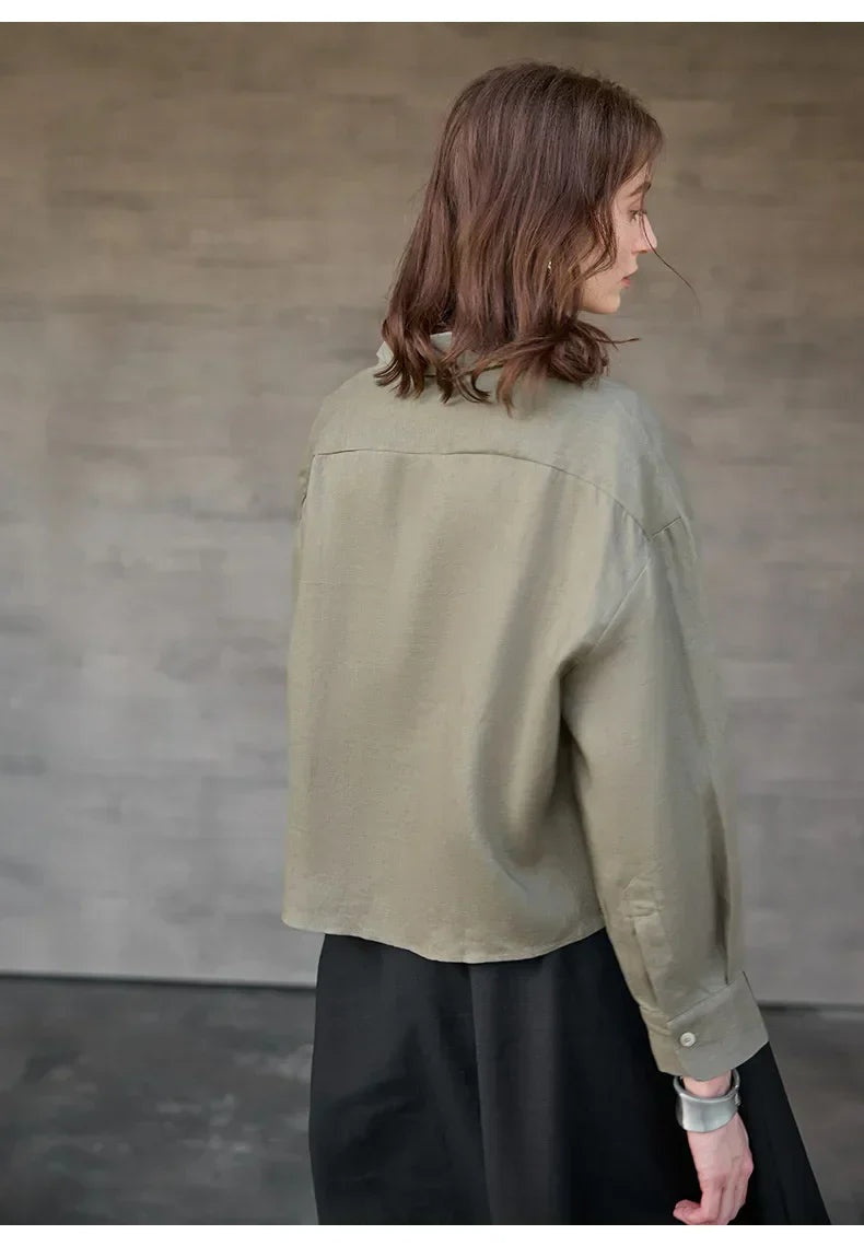 Kinga | Len Ing Rövidített Oversized Női Hosszú Ujjú Gombos