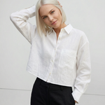 Kinga | Len Ing Rövidített Oversized Női Hosszú Ujjú Gombos