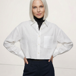 Kinga | Len Ing Rövidített Oversized Női Hosszú Ujjú Gombos