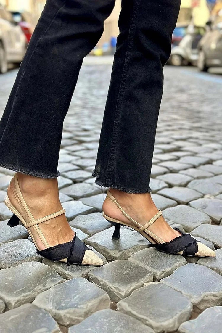 Kinga | Slingback Cipő Női Hegyes Orrú Alacsony Sarkú