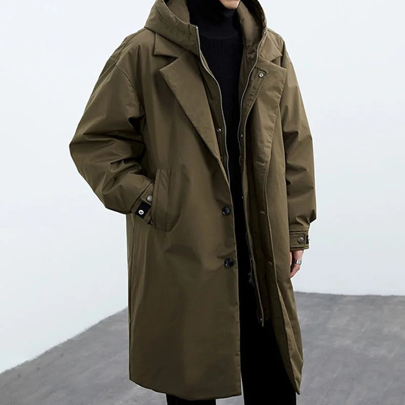 Kornél | Trench Coat Férfi Hosszú Kapucnis