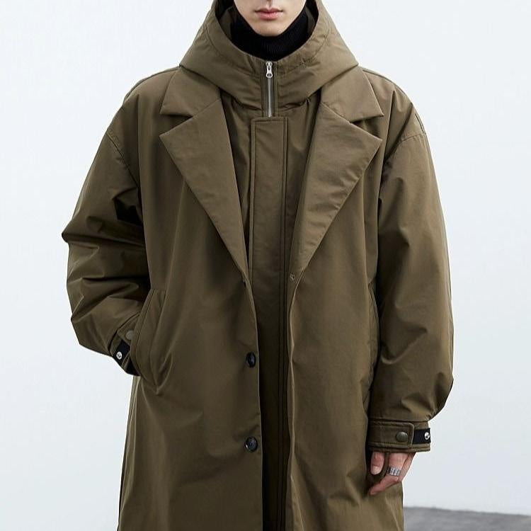 Kornél | Trench Coat Férfi Hosszú Kapucnis