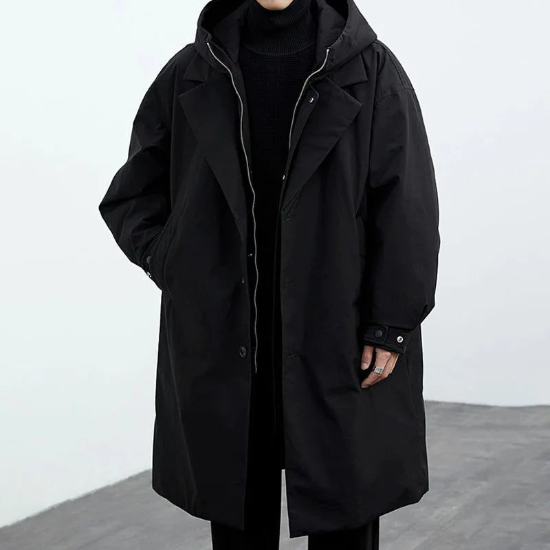 Kornél | Trench Coat Férfi Hosszú Kapucnis
