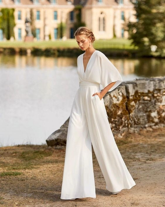 Krisztina | Jumpsuit Női V-nyakú Széles Szárú Batwing Ujjú