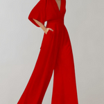 Krisztina | Jumpsuit Női V-nyakú Széles Szárú Batwing Ujjú