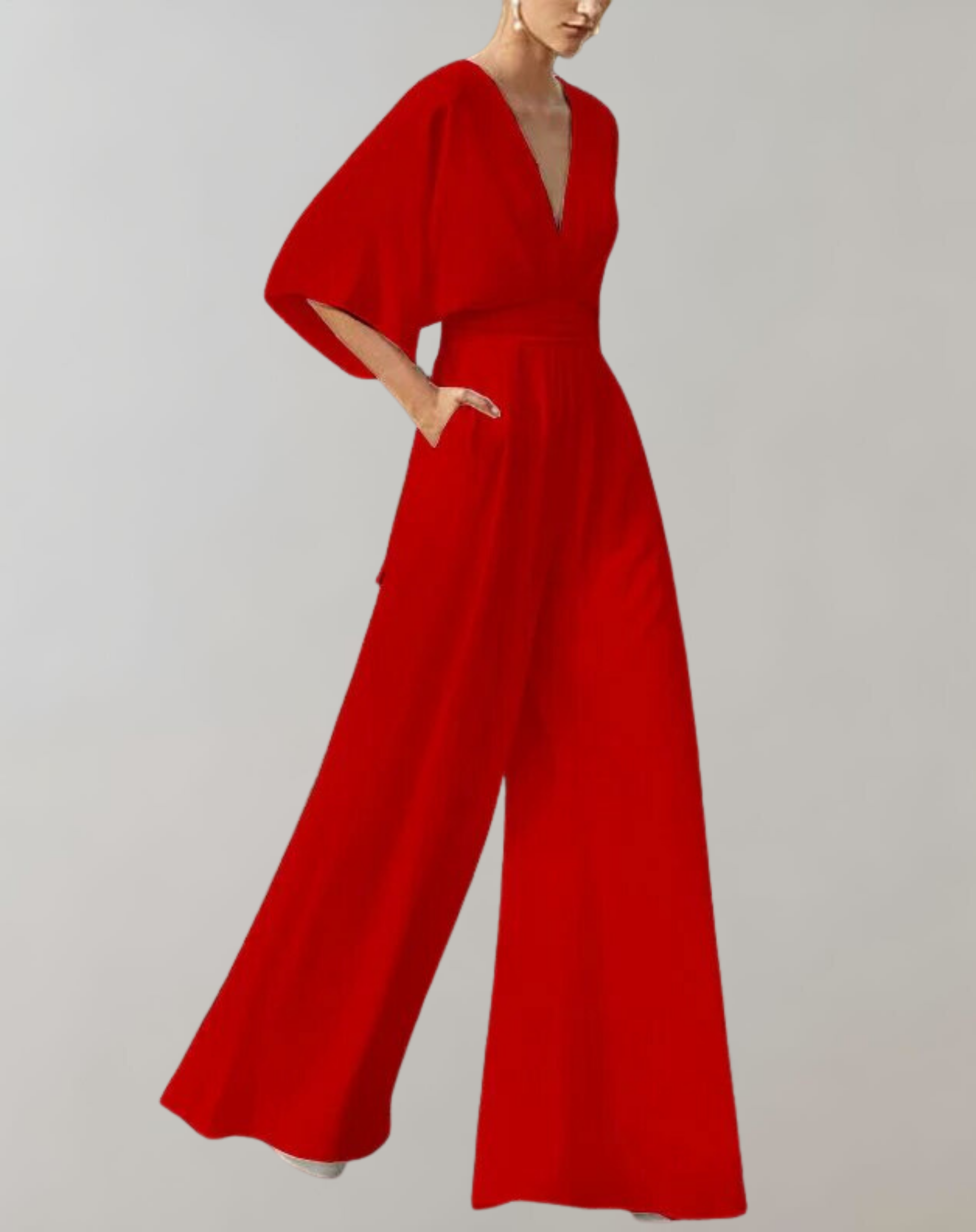 Krisztina | Jumpsuit Női V-nyakú Széles Szárú Batwing Ujjú