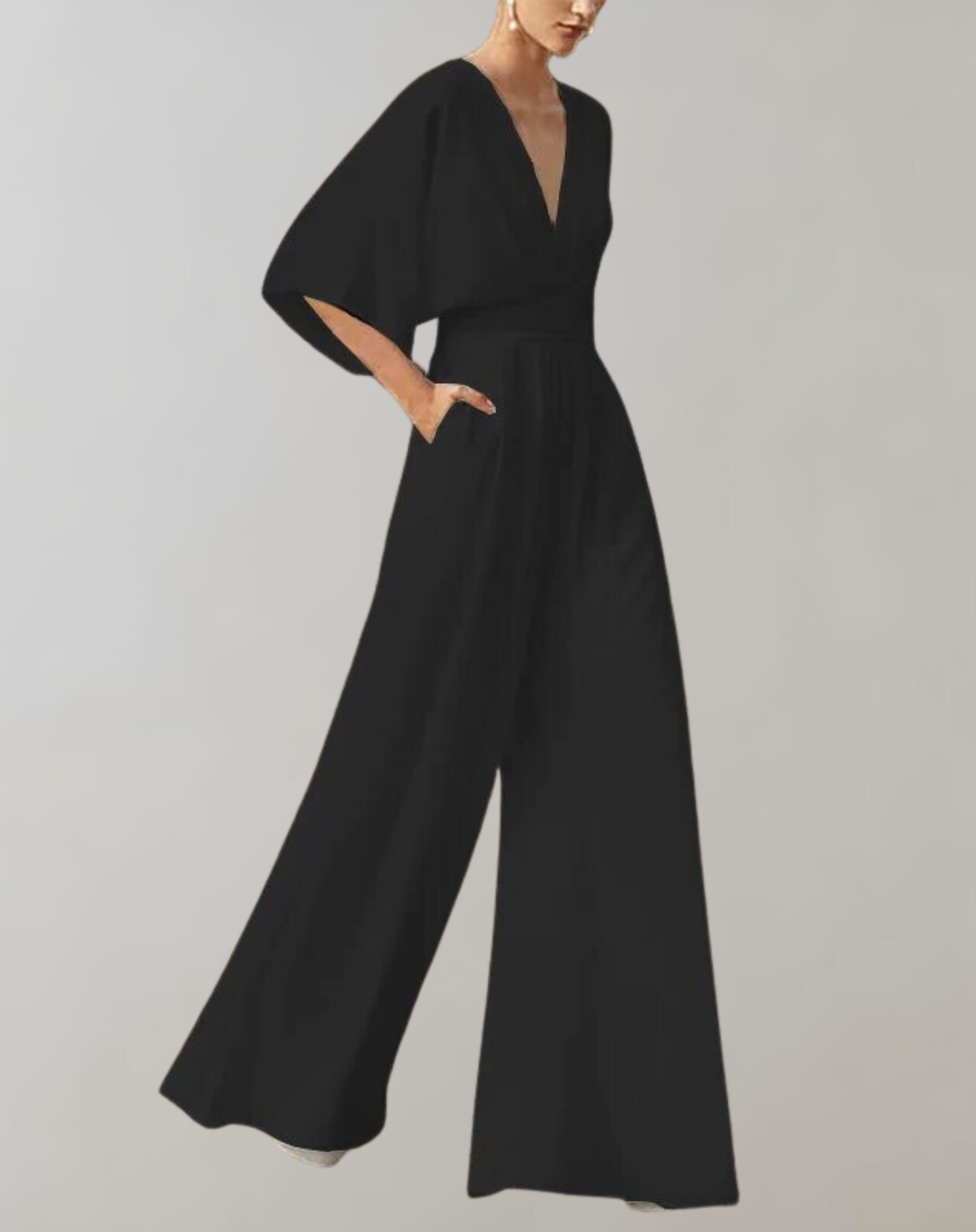 Krisztina | Jumpsuit Női V-nyakú Széles Szárú Batwing Ujjú