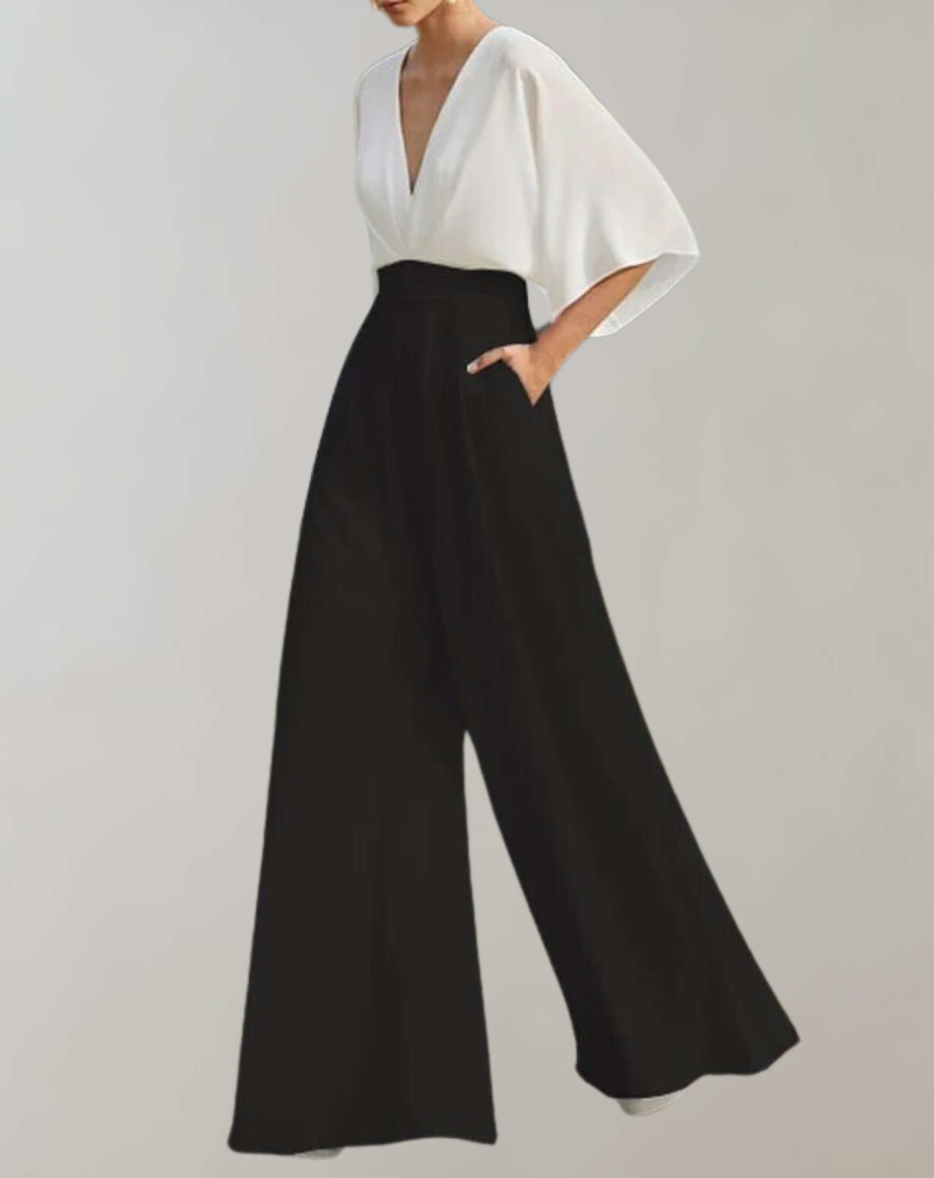 Krisztina | Jumpsuit Női V-nyakú Széles Szárú Batwing Ujjú
