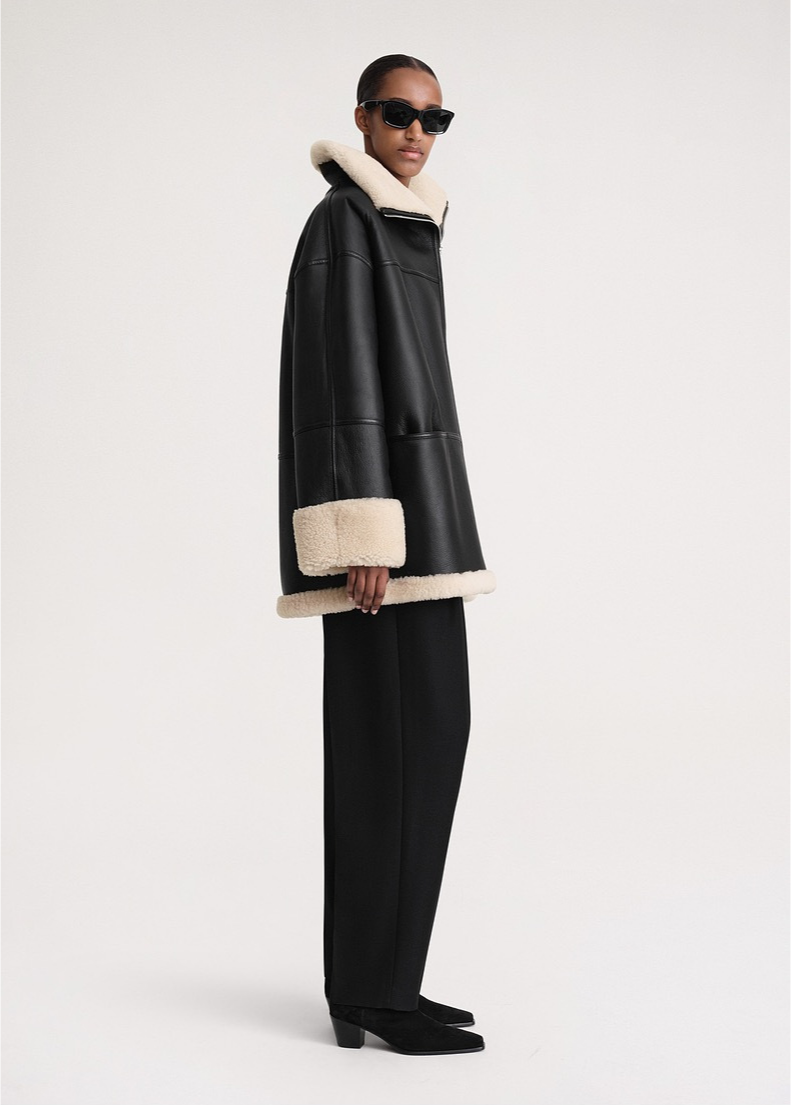 Leonie | Lammfelljacke Damen Oversize Kunstleder Teddy-Fell