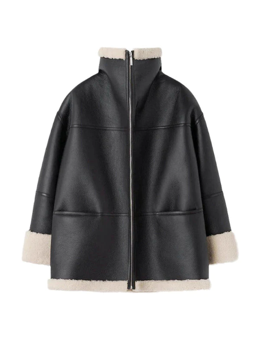 Leonie | Lammfelljacke Damen Oversize Kunstleder Teddy-Fell