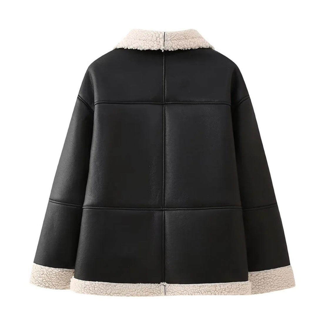 Leonie | Lammfelljacke Damen Oversize Kunstleder Teddy-Fell