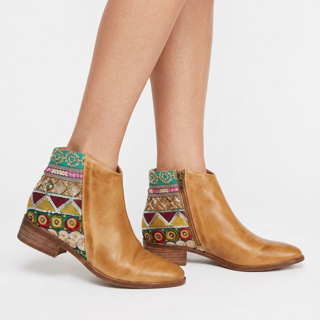 Leonie | Stiefeletten Damen Boho Bestickt Blockabsatz