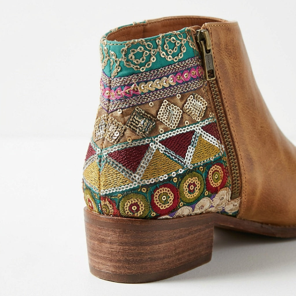 Leonie | Stiefeletten Damen Boho Bestickt Blockabsatz