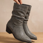 Leonie | Stiefeletten Damen Slouch Kunstleder Blockabsatz Spitze
